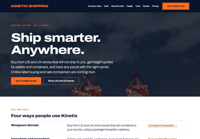 The Kinetix Shipping homepage
