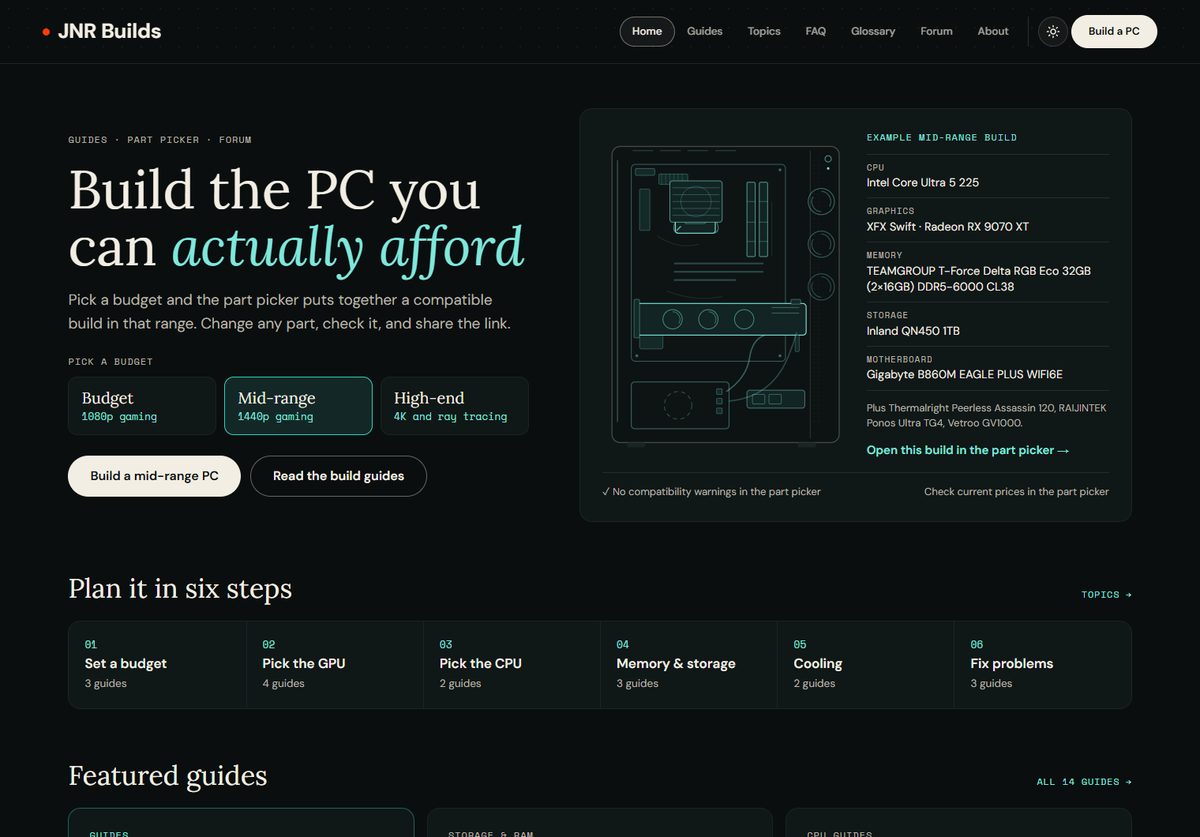 The JNR Builds homepage